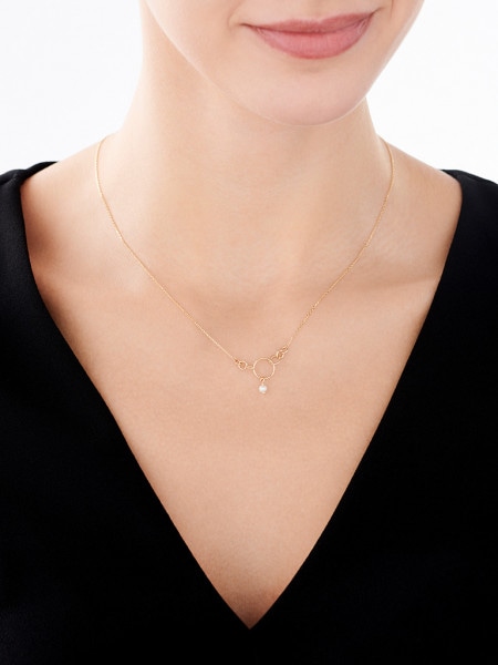 Zlatý náhrdelník s perlou, anker - kroužek
