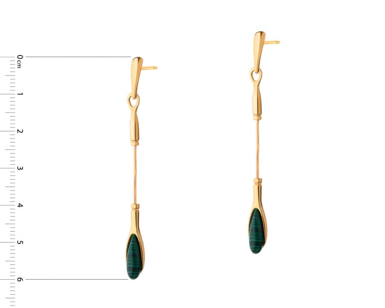 Gold-plated silver earrings with malachite