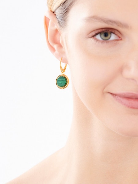Gold-plated silver earrings with malachite - circles