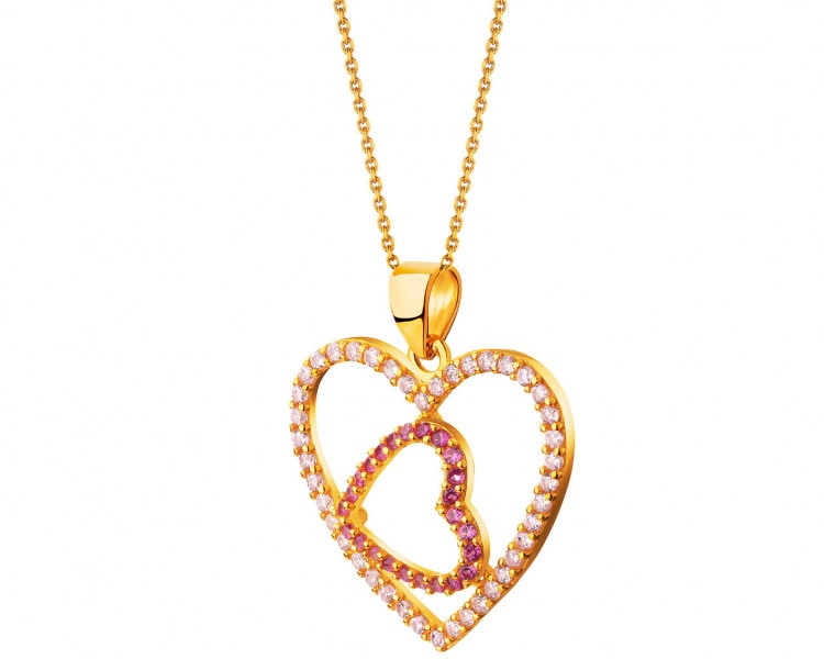 Gold pendant with cubic zirconia - hearts
