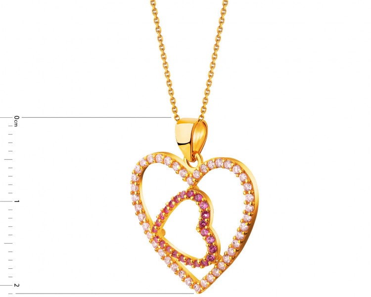 Gold pendant with cubic zirconia - hearts