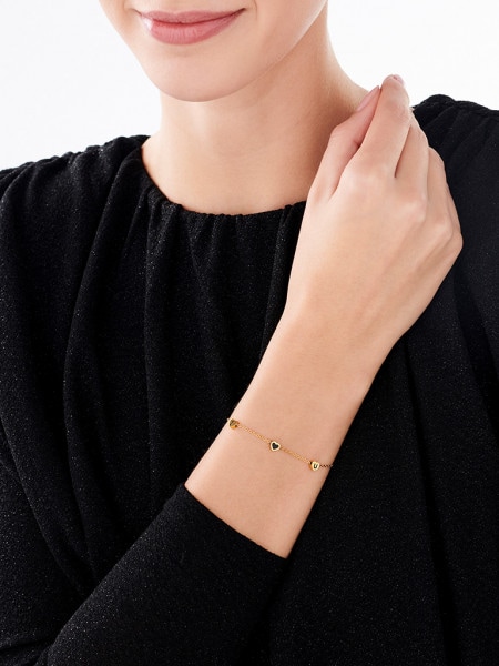 Gold-plated stainless steel bracelet with enamel - heart