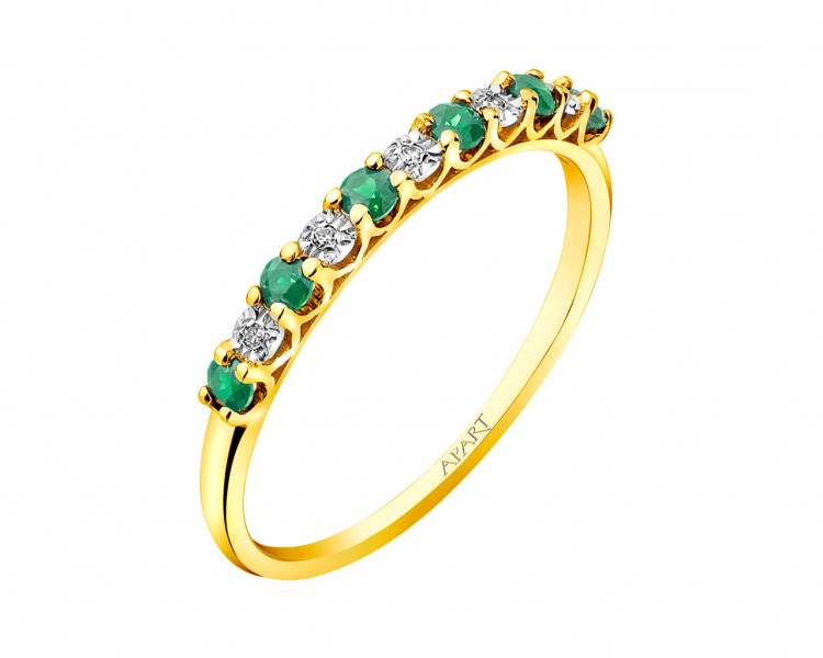 9 K Rhodium-Plated Yellow Gold Ring with Diamonds - fineness 14 K