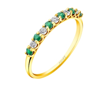 Zlatý prsten s diamanty a smaragdy 0,01 ct - ryzost 585