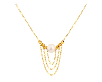 Zlatý náhrdelník s perlou, anker - kuličky