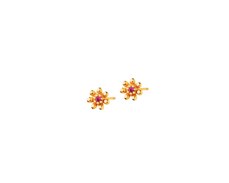 Gold earrings with cubic zirconia - flowers