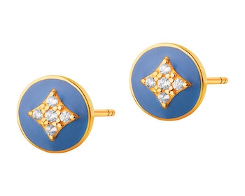 Gold earrings with enamel and cubic zirconia
