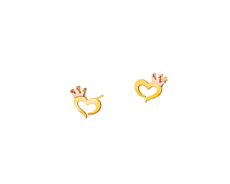 Gold earrings - hearts, crowns