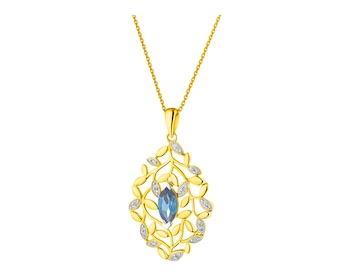 Zlatý přívěsek s diamanty a topazem (London Blue) - ryzost 585