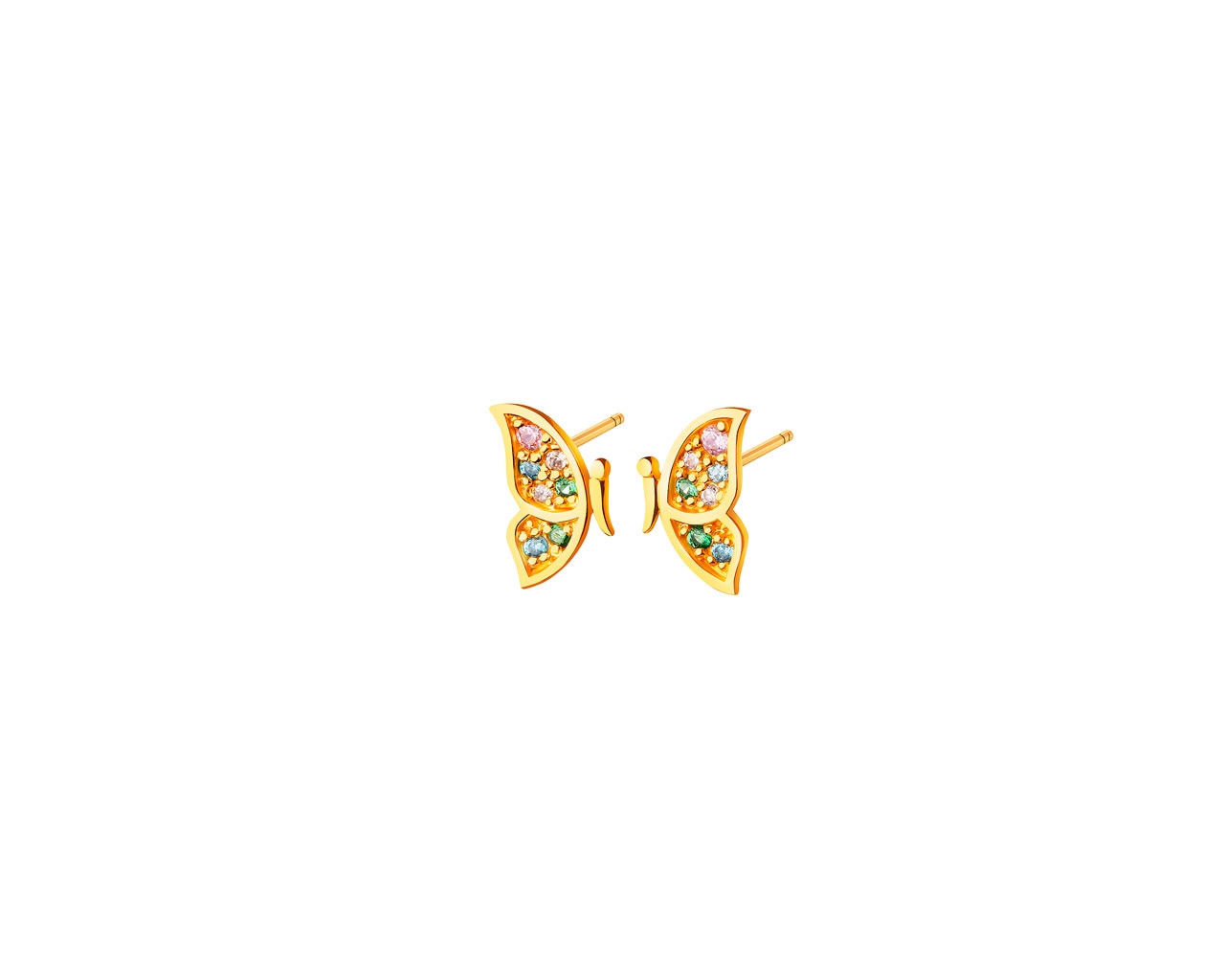 Złote kolczyki z cyrkoniami - motyle