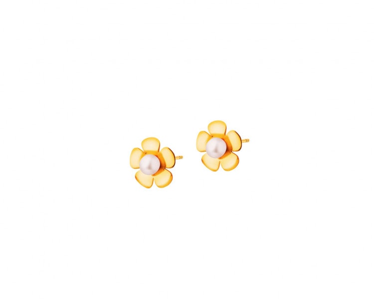 Złote kolczyki z perłami - kwiaty