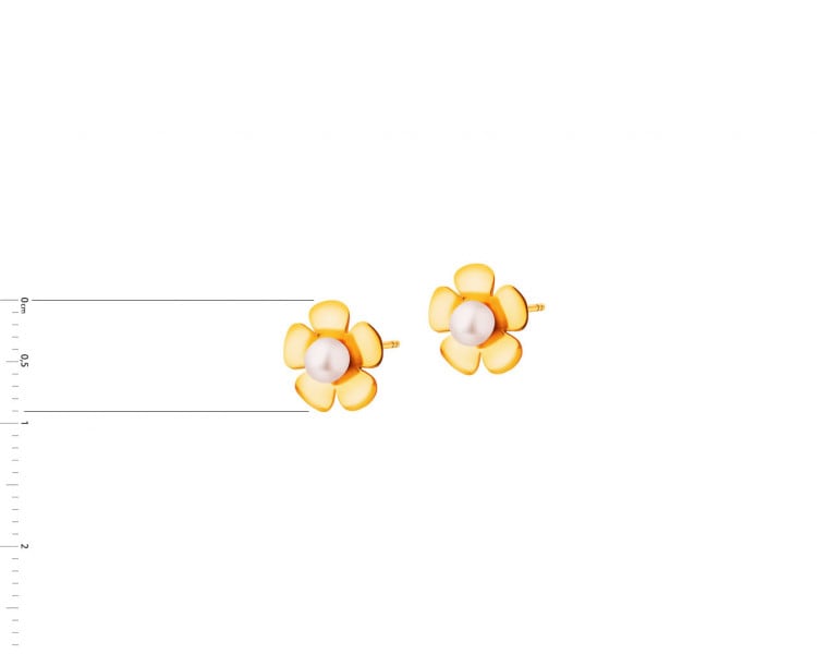 Złote kolczyki z perłami - kwiaty