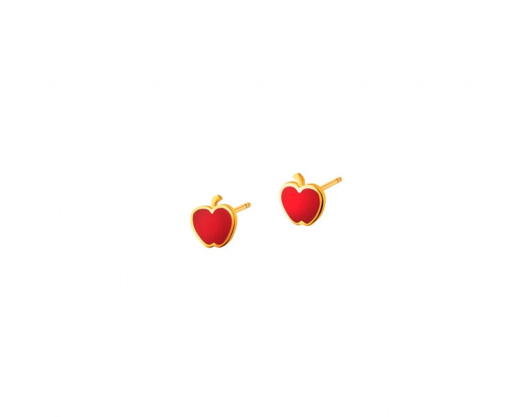 Złote kolczyki z emalią - jabłka