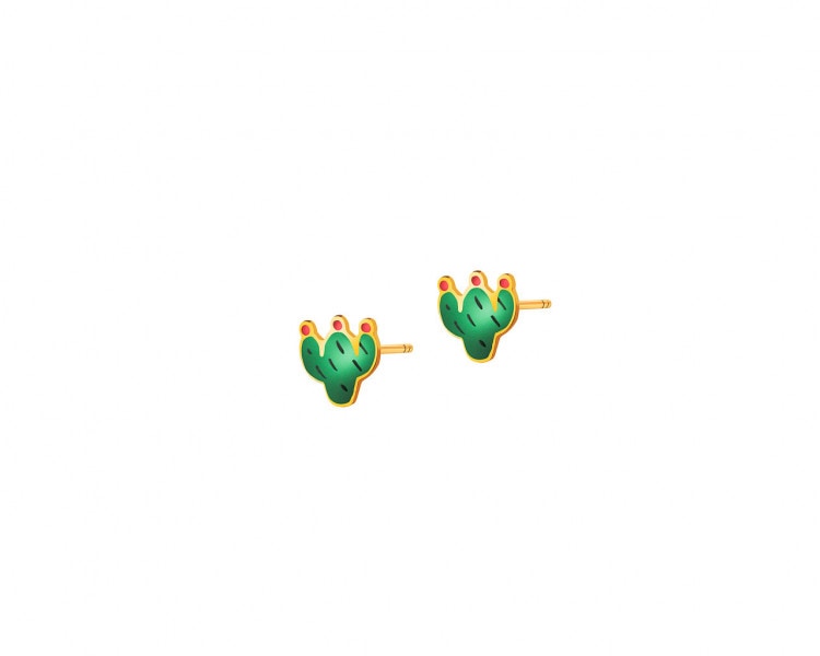 Zlote kolczyki z emalią - kaktusy