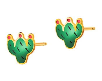 Zlote kolczyki z emalią - kaktusy
