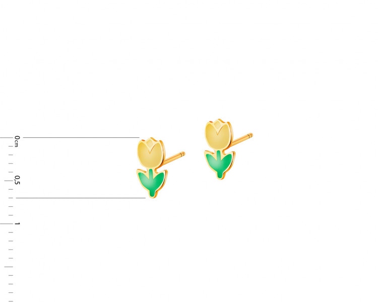 Złote kolczyki z emalią - kwiaty