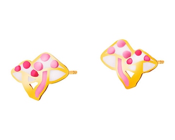 Gold earrings with enamel - toadstools