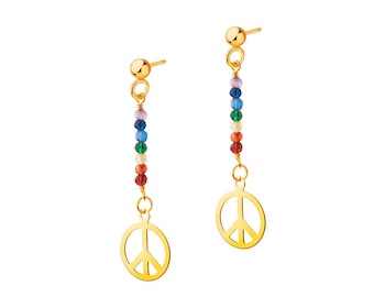 Gold earrings with glass - peace sign