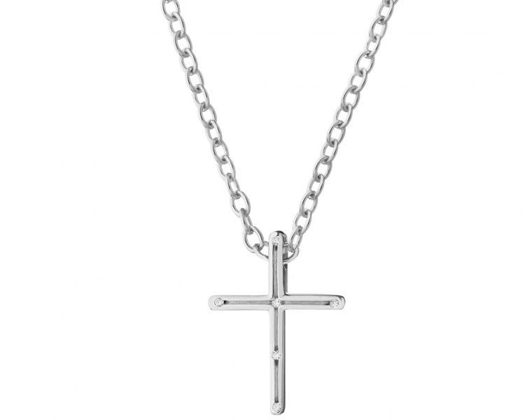 Silver necklace with zircons - cross