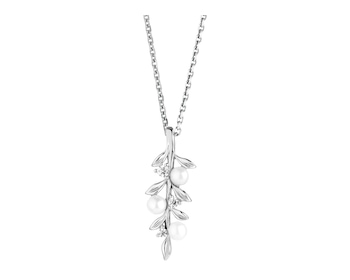 Silver pendant with pearls and zircons - leaves
