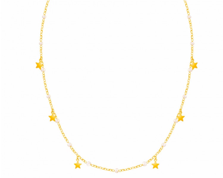 Złoty naszyjnik z perłami, ankier - gwiazdy