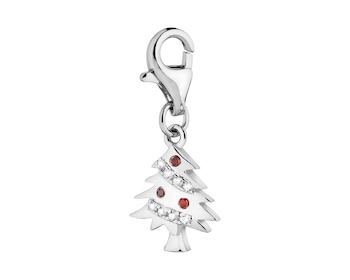 Silver charms pendant with zircons - Christmas tree, Christmas