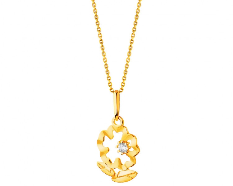 Gold pendant with zircon - flower