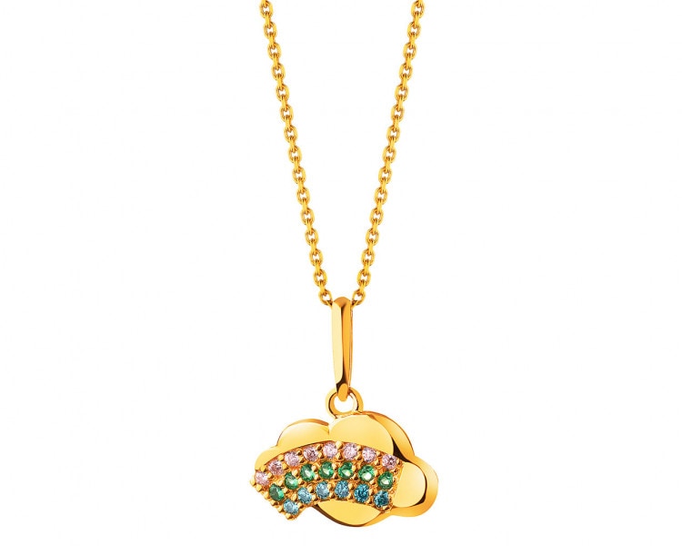 Gold pendant with cubic zirconia - cloud, rainbow