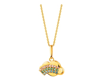 Gold pendant with cubic zirconia - cloud, rainbow