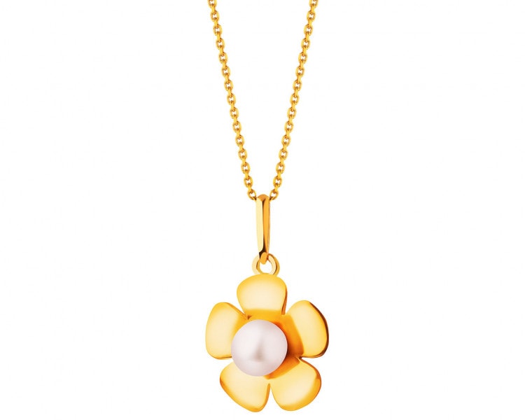 Gold pendant with pearl - flower