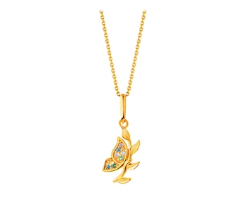 Gold pendant with zircons - leaves, butterfly