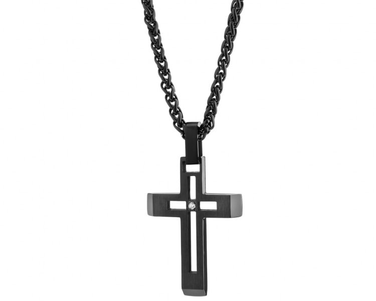 Naszyjnik ze stali szlachetnej z kryształem - krzyż