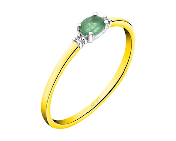Yellow and white gold ring with diamonds and emeralds - fineness 375