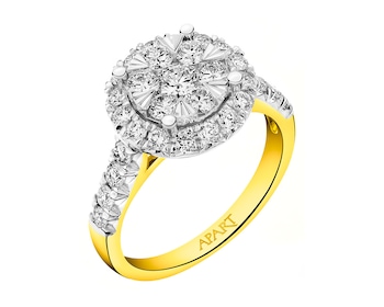 Yellow and white gold ring with diamonds 1,25 ct - fineness 585