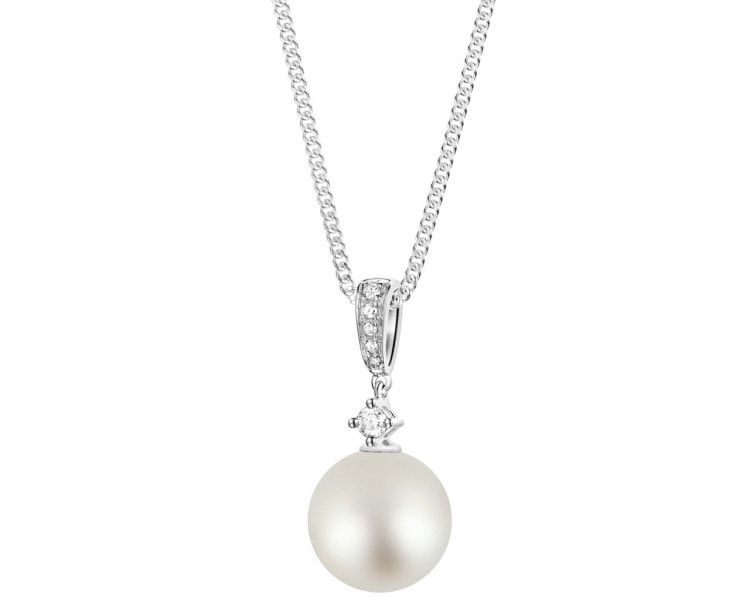 White gold pendant with diamonds and South Sea pearl - fineness 14 K