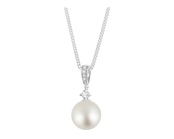 White gold pendant with diamonds and South Sea pearl 0,06 ct - fineness 14 K