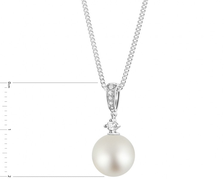 White gold pendant with diamonds and South Sea pearl - fineness 14 K
