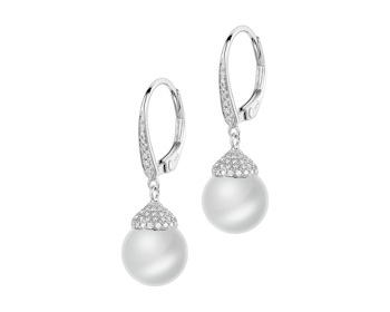 White gold earrings with diamonds and South Sea pearls - fineness 18 K