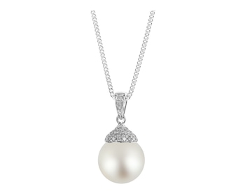 White gold pendant with diamonds and South Sea pearl 0,30 ct - fineness 18 K