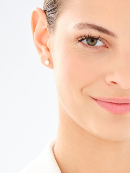 Gold earrings, pendant with pearl, chain - set