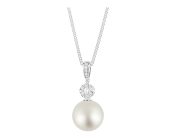 White gold pendant with diamonds and South Sea pearl 0,17 ct - fineness 18 K