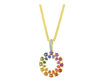 Gold pendant with diamonds and sapphires - fineness 14 K