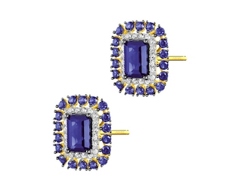 Gold earrings with diamonds and synthetic sapphires 0,21 ct - fineness 14 K