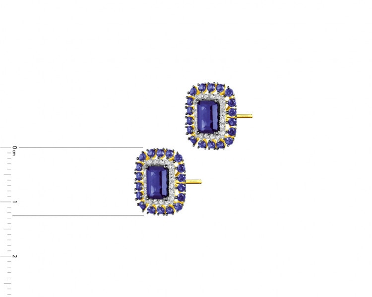 Gold earrings with diamonds and synthetic sapphires - fineness 14 K