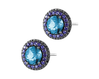 White gold earrings with diamonds, topaz (London Blue) and sapphires 0,25 ct - fineness 14 K