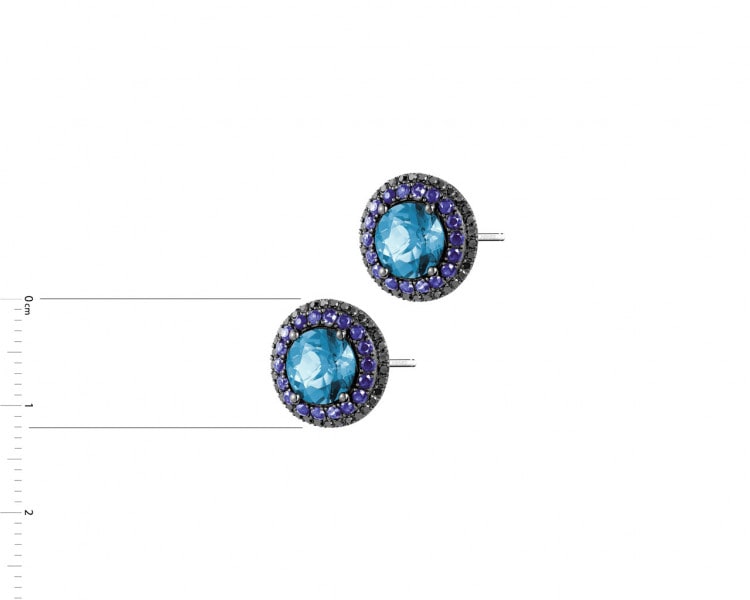 White gold earrings with diamonds, topaz (London Blue) and sapphires - fineness 14 K