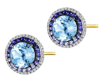 Gold earrings with diamonds and topaz - fineness 14 K
