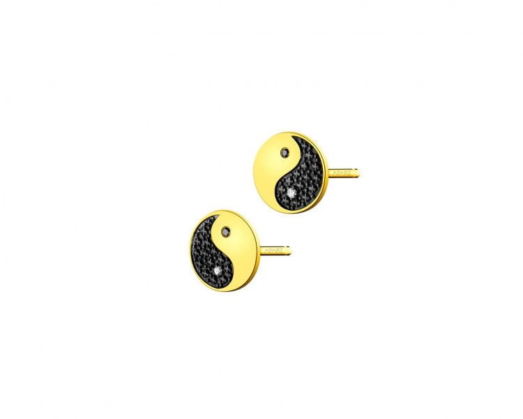 Kolczyki z żółtego złota z diamentami - yin yang 0,016 ct - próba 375