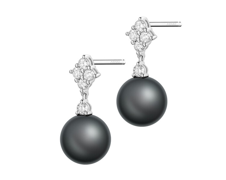 White gold earrings with diamonds and Tahitian pearls - fineness 18 K