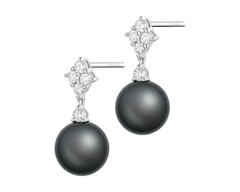 White gold earrings with diamonds and Tahitian pearls - fineness 18 K